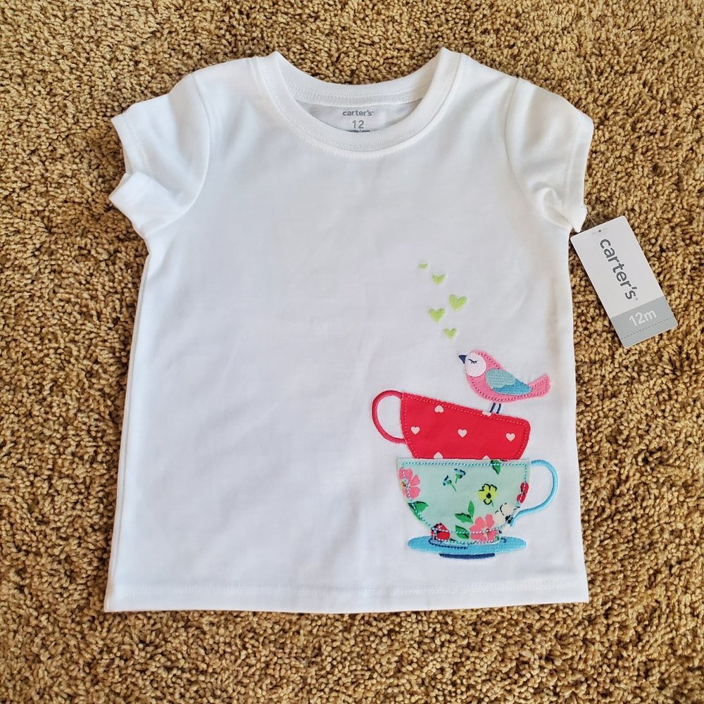 Carter’s NWT Embroidered Bird & Teacup Short Sleeve Top 12 Months